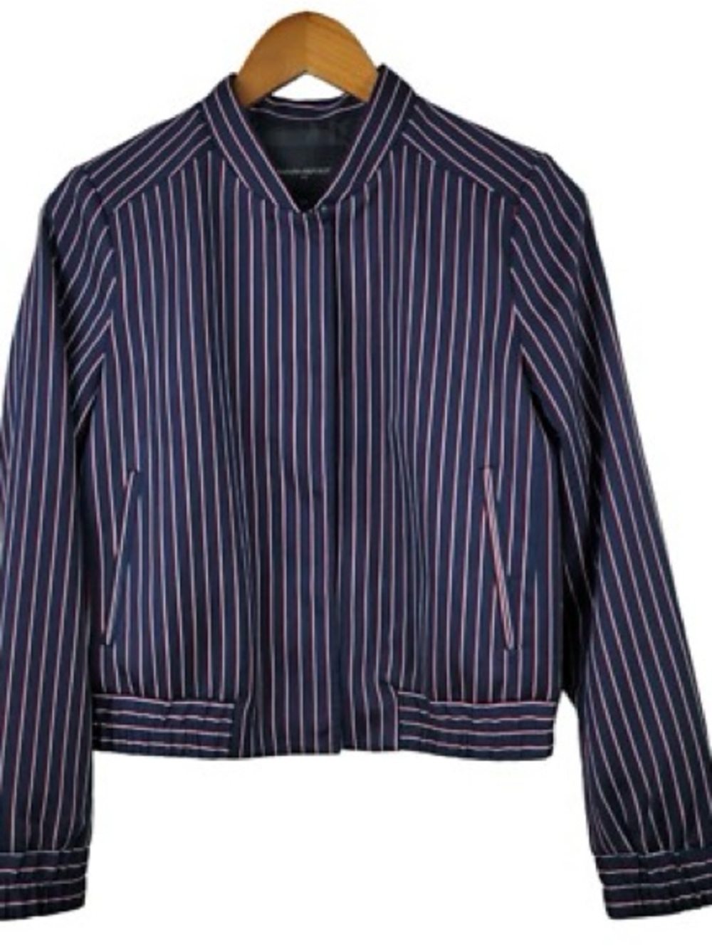 Striped Navy and White Bomber Jacket